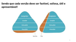 14
Sendo que cada versão deve ser factível, valiosa, útil e
apresentável!
 