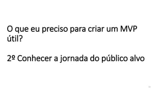 O que eu preciso para criar um MVP
útil?
2º Conhecer a jornada do público alvo
21
 