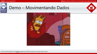SESSÃO: DESENVOLVIMENTO

TRILHA: DESENVOLVIMENTO DE APLICAÇÕES PARA WINDOWS AZURE

Demo – Movimentando Dados

© 2013, MVP ShowCast. Evento organizado por MVPs do Brasil com apoio da Microsoft.

12

 