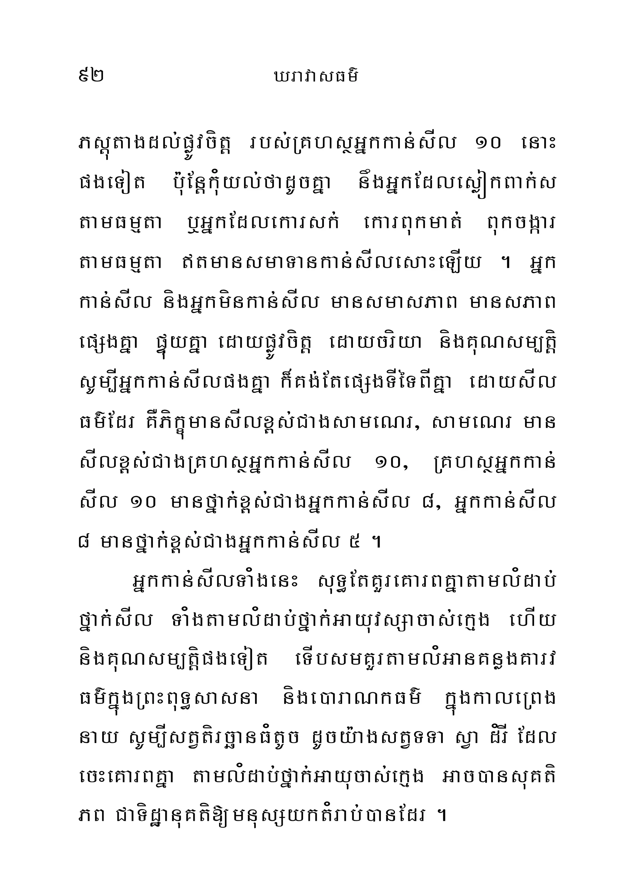 92 XravasFm’
Psþútagdl;pøÚvcítþ rbs;RKhsßGñkkan;sÍl 10 enaH
pgeTot bu:Enþku¿yl;fadUcKña någGñkEdlesøókBak;s
tamFmµta b¤GñkEdlekarsk; ekarBukmat; Bukcgáar
tamFmµta tmansmaTankan;sÍlesaHeLÍy . Gñk
kan;sÍl nígGñkmínkan;sÍl mansmasPaB mansPaB
epSgKña pÞúyKña edaypøÚvcítþ edaycríya nígKuNsm,tíþ
sUm,ÍGñkkan;sÍlpgKña k¾Kg;EtepSgTÍéTBÍKña edaysÍl
Fm’Edr KÅPíkçúmansÍlx<s;CagsameNr/ sameNr man
sÍlx<s;CagRKhsßGñkkan;sÍl 10/ RKhsßGñkkan;
sÍl 10 manfñak;x<s;CagGñkkan;sÍl 8/ Gñkkan;sÍl
8 manfñak;x<s;CagGñkkan;sÍl 5 .
Gñkkan;sÍlTa¿genH suT§EtKYreKarBKñataml¿dab;
fñak;;sÍl Ta¿gtaml¿dab;fñak;GayuvsSacas;ekµg ehÍy
nígKuNsm,tíþpgeTot eTÍbsmKYrtaml¿GanKnøgKarv
Fm’kñúgRBHBuT§sasna níge)araNkFm’ kñúgkaleRBg
nay sUm,ÍstVtírcäanF¿tUc dUcy:agstVTTa sVa d¿rÍ Edl
ecHeKarBKña taml¿dab;fñak;Gayucas;ekµg Gac)ansuKtí
PB CaTídæanuKtí[mnusSykt¿rab;)anEdr .
 