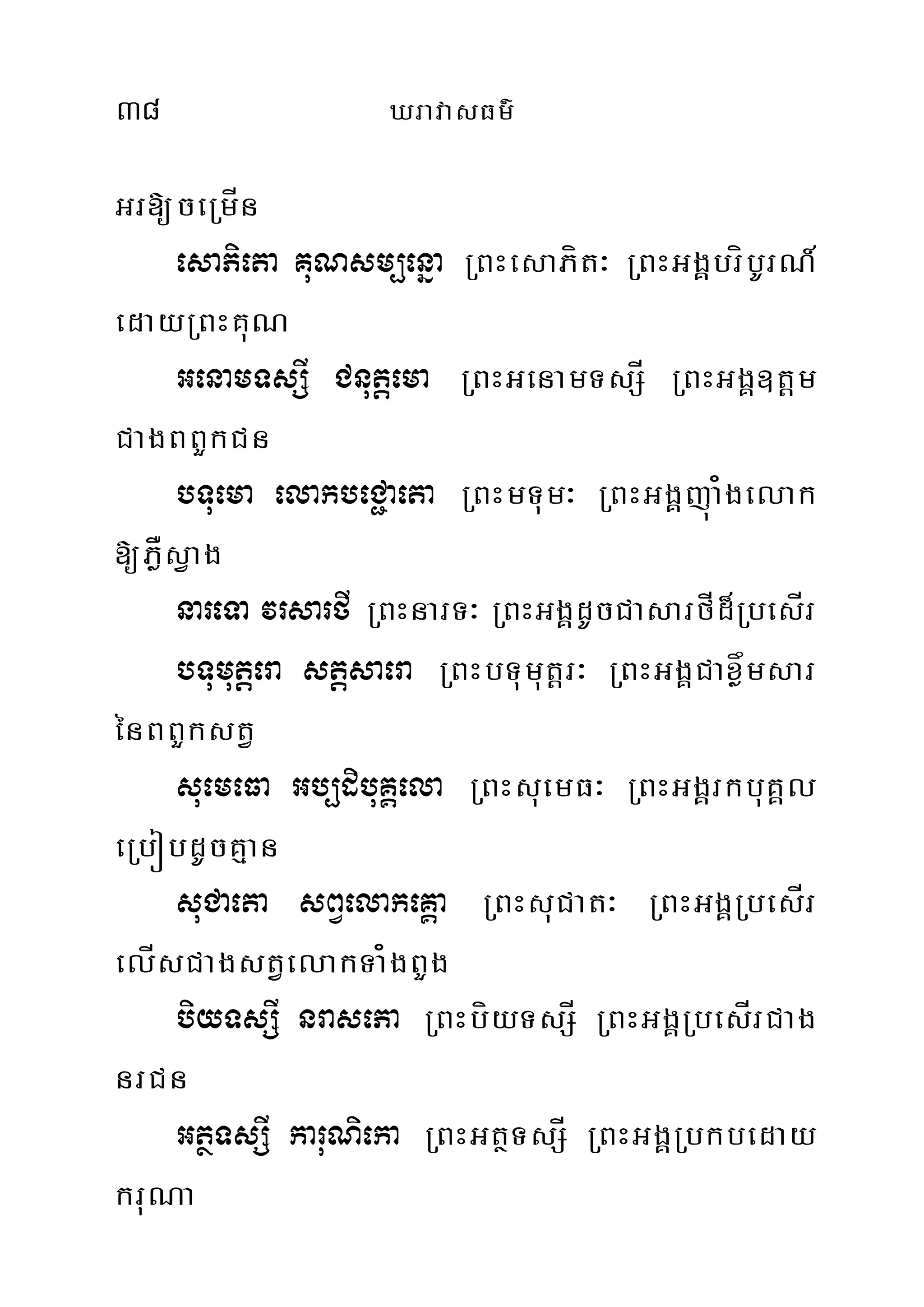 38 XravasFm’
Gr[ceRmÍn
esaPieta KuNsm,enña RBHesaPít³ RBHGgÁbríbUrN_
edayRBHKuN
GenamTsSI Cnutþema RBHGenamTsSÍ RBHGgÁ]tþm
CagBBYkCn
bTuema elakbeC¢aeta RBHmTum³ RBHGgÁjúa¿gelak
[PøÅsVag
nareTa vrsarfI RBHnarT³ RBHGgÁdUcCasarfÍd¾RbesÍr
bTumutþera stþsaera RBHbTumutþr³ RBHGgÁCaxøåmsar
énBBYkstV
suemeFa Gb,dibuKÁela RBHsuemF³ RBHGgÁrkbuKÁl
eRbóbdUcKµan
suCaeta sBVelakeKÁa RBHsuCat³ RBHGgÁRbesÍr
elÍsCagstVelakTa¿gBYg
biyTsSI nrasePa RBHbíyTsSÍ RBHGgÁRbesÍrCag
nrCn
GtßTsSI karuNieka RBHGtßTsSÍ RBHGgÁRbkbeday
kruNa
 