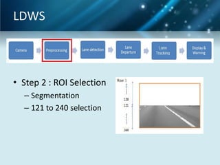 LDWS

• Step 2 : ROI Selection
– Segmentation
– 121 to 240 selection

 