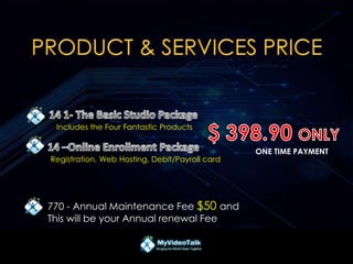 Includes the Four Fantastic Products
Registration, Web Hosting, Debit/Payroll card
770 - Annual Maintenance Fee $50 and
This will be your Annual renewal Fee
ONE TIME PAYMENT
 