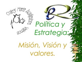 Política y
Estrategia:
Misión, Visión y
valores.

 