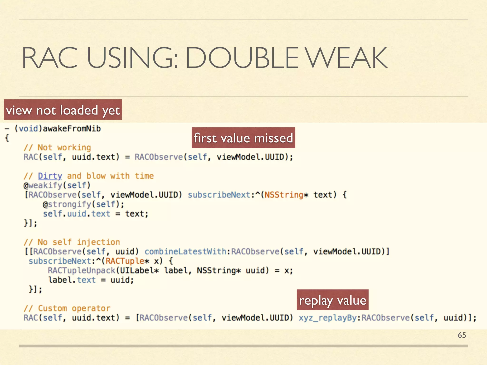 RAC USING: DOUBLE WEAK
view not loaded yet
ﬁrst value missed
replay value
65
 