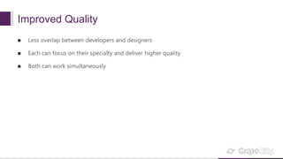 Improved Quality
 Less overlap between developers and designers
 Each can focus on their specialty and deliver higher quality
 Both can work simultaneously
 