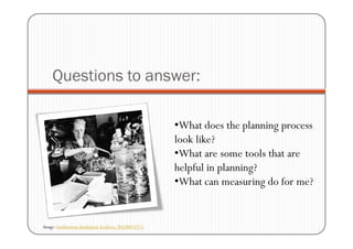 Questions to answer:

                                                        •What does the planning process
                                                        look like?
                                                        •What are some tools that are
                                                        helpful in planning?
                                                        •What can measuring do for me?


Image: Smithsonian Institution Archives, SIA2009-0711
 
