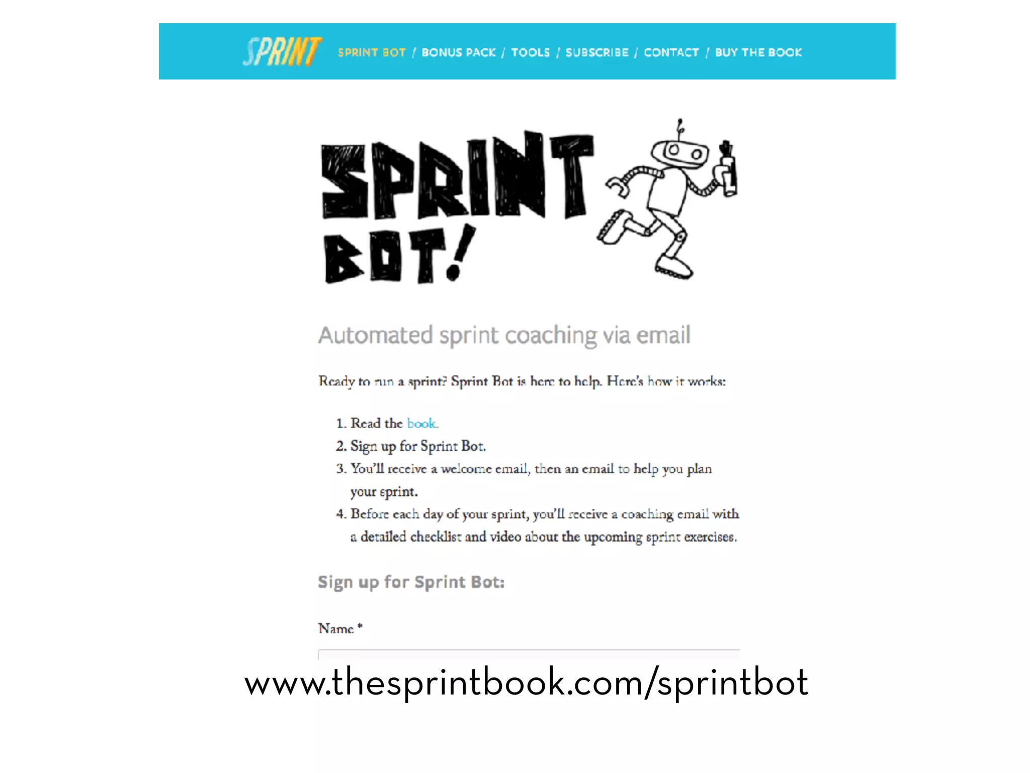 www.thesprintbook.com/sprintbot
 