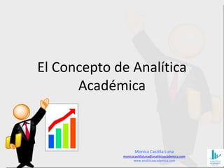 El Concepto de Analítica
Académica
Monica Castilla Luna
monicacastillaluna@analiticaacademica.com
www.analiticaacademica.com
 