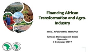 Financing African
Transformation and Agro-
Industry
MRS. JOSEPHINE MWANGI
African Development Bank
Brussels
3 February 2017
 