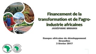 Financement de la
transformation et de l'agro-
industrie africaines
JOSÉPHINE MWANGI
Banque africaine de développement
Bruxelles
3 février 2017
 