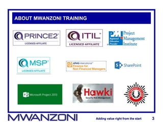 Adding value right from the startAdding value right from the start 3
ABOUT MWANZONI TRAINING
 