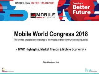 Mobile World Congress 2018
The world's largest event dedicated to the mobile and telecommunications industries
« MWC Highlights, Market Trends & Mobile Economy »
Digital Business Unit
 