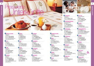 Preiswerte
Unterkünfte
HB&B Vis a vis Zamku
Gästezimmer
ul. Wałowa 11
tel. kom. +48 512 248 339
tel. Kom. +48 512 378 778
e-mail: visaviszamku@gmail.com
www.noclegimalbork.com.pl
IB.C.8
Gästezimmer
ul. Zamkowa 8
tel. +48 55 272 19 36
tel. kom. +48 502 375 121
e-mail: czbenrot@hotmail.com
JEdMar
Gästezimmer
ul. Wałowa 19
tel./fax +48 55 272 08 54
tel. kom. 881 313 312
e-mail: pokoje@edmar.pl
www.edmar.pl
KGroblanka
Gästezimmer
Grobelno 8
tel. +48 55 272 22 67
tel. kom. +48 503 723 200
tel. kom. +48 664 199 200
e-mail: elrogrobelno@poczta.onet.pl
www.groblanka.pl
LHeldruk
Gästezimmer
ul. Pionierów 10
tel. +48 55 272 03 15
fax +48 55 272 74 02
e-mail: spa@heldruk.pl
www.heldruk.pl
MKarat
Gasthof
ul. Boczna 2
tel./fax +48 55 272 89 53
e-mail: zajazdkarat@wp.pl
www. karat.malbork.net.pl
NKrakus
Gästezimmer
Grobelno 58
tel. +48 55 272 69 79
tel. kom. +48 509 839 852
e-mail: krakusy1@wp.pl
www.pokojemalbork.pl
ONa Górce
Farm Accommodation
ul. Lipowiec 18
tel. +48 55 619 57 23
tel. kom. +48 603 391 798
e-mail: agmed@op.pl
www.nagorce.com.pl
PNa Skarpie
Touristenhaus
ul. Na Skarpie 4 b
tel. +48 55 270 93 73
tel. kom. +48 606 316 269
e-mail: skarpa@butryntravel.com
www.noclegi.malbork.pl
QNa Zamkowej
Gästezimmer
ul. Zamkowa 5
tel. +48 55 272 17 90
tel. kom. +48 693 400 605
e-mail: siw.smyk@gmail.com
www.nazamkowej.malbork7.pl
RNad Nogatem
Gästezimmer
ul. Wałowa 12
tel. +48 55 647 28 70
tel. kom. +48 662 149 824
www.noclegimalbork.strefa.pl
SNad Stawem
Zeltplatz
ul. Solskiego 10
tel. kom. +48 501 406 740
fax +48 55 272 10 15
e-mail: biuro@malbork-kemping.eu
www.malbork-kemping.eu
TNoclegi Przy Zamku
Gästezimmer
ul. Głogowa 2
tel. kom. +48 889 242 974
UNogat
Camping Nr 197
ul. Parkowa 3
tel./fax +48 55 272 24 13
e-mail: hotel@caw.malbork.pl
www.caw.malbork.pl
VNogat
Gästezimmer
ul. Wałowa 18
tel. +48 55 270 93 73
tel. kom. +48 606 316 269
e-mail: skarpa@butryntravel.com
www.noclegi.malbork.pl
WOptimal
Gästezimmer
ul. Lubelska 23
tel. kom. +48 606 425 625
e-mail: joannapufal@o2.pl
XPatryk
Pension
ul. Rzemieślnicza 14
tel. +48 55 272 60 73
YPod Akacjami
Gästezimmer
ul. Akacjowa 16
tel. kom. +48 505 175 258
e-mail: pod_akacjami@poczta.onet.pl
ZPod Bocianim Gniazdem
Farm Accommodation
Kamienica 19
tel. +48 55 272 64 27
tel. kom. +48 512 101 515
e-mail: agrokamienica@o2.pl
www.agrokamienica.pl
8Pod Brzózkami
Farm Accommodation
Kamionka 25
tel. +48 55 272 90 15
tel. kom. +48 506 392 687
e-mail: ola.reksa@op.pl
www.reksa-malbork.pl
9Pod Markizami
Ferienhaus
ul. Porzeczkowa 1
tel./fax +48 55 272 45 61
tel. kom. +48 695 757 276
e-mail: gosciniec@
gosciniecpodmarkizami.pl
www.gosciniecpodmarkizami.pl
:Pod Różami
Appartament
al. Sprzymierzonych 46
e-mail: grefkun@tlen.pl
;Saturn
Ferienhaus
ul. Słowackiego 75
tel./fax +48 55 273 29 50
e-mail: rezerwacja@saturn.malbork.pl
www.saturn.malbork.pl
<Stajnia Jazon
Gästezimmer
ul. Dąbrówki 2
tel. kom. +48 693 661 010
www.stajniajazon.pl
=Stary Park
Farm Accommodation
Stogi 20a
tel. +48 55 272 91 03
tel. kom. +48 660 172 404
e-mail: starypark@wp.pl
www.starypark.pl
aSzarotka
Gästezimmer
ul. Dworcowa 1A
tel. +48 55 273 38 32
e-mail: szarotka10@poczta.onet.pl
bSchuljugendherberge
ul. Żeromskiego 45
tel./fax +48 55 272 24 08
tel. grzecznościowy +48 695 433 415
e-mail: schronisko.malbork@wp.pl
www.schroniskomalbork.com
cU Magdy
Gästezimmer
al. Sprzymierzonych 48
tel. +48 55 272 44 59
tel. kom. +48 609 667 081
e-mail: umagdy61@wp.pl
dU Marioli
Gästezimmer
ul. Porzeczkowa 2
tel. +48 55 272 15 32
tel. kom. +48 601 073 147
tel. kom. +48 663 287 272
e-mail: mariola6328@wp.pl
www.pensjonatumarioli.pl
eVilla Centrum
Gästezimmer
ul. Mazurów 8
tel./fax +48 55 273 37 03
e-mail: biuro@malborktravel.pl
www.malborktravel.pl
fZacisze U Weni
Kamionka 7A
tel. +48 55 272 08 33
tel. kom. +48 602 102 426
e-mail: zaciszeuweni@gmail.com
www.zaciszeuweni.malbork7.pl
30 31
PreiswerteUnterkünfte
PreiswerteUnterkünfte
 