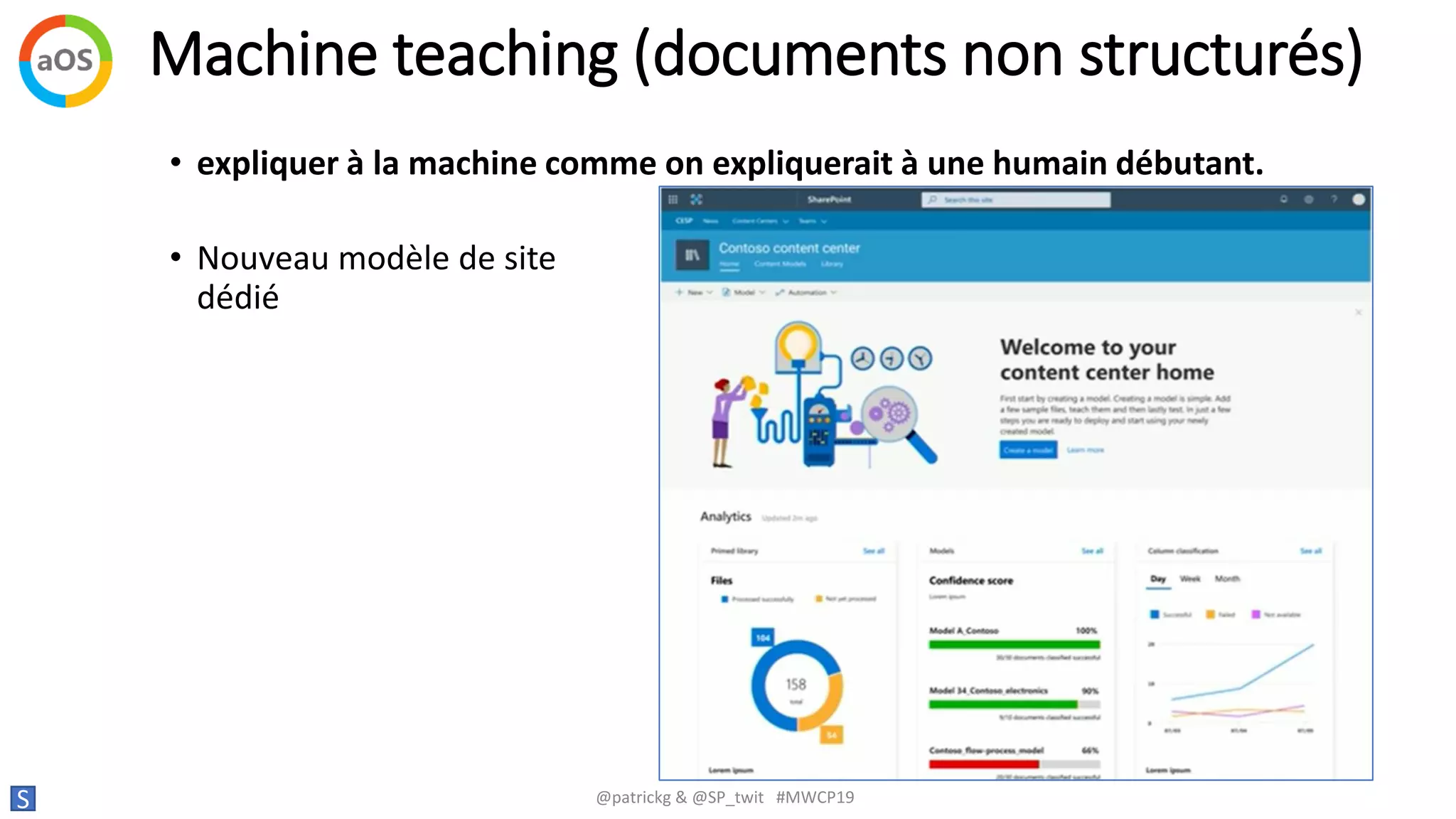 Machine teaching (documents non structurés)
S @patrickg & @SP_twit #MWCP19
• expliquer à la machine comme on expliquerait à une humain débutant.
• Nouveau modèle de site
dédié
 