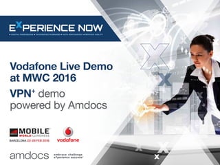 Vodafone Live Demo
at MWC 2016
VPN+
demo
powered by Amdocs
 