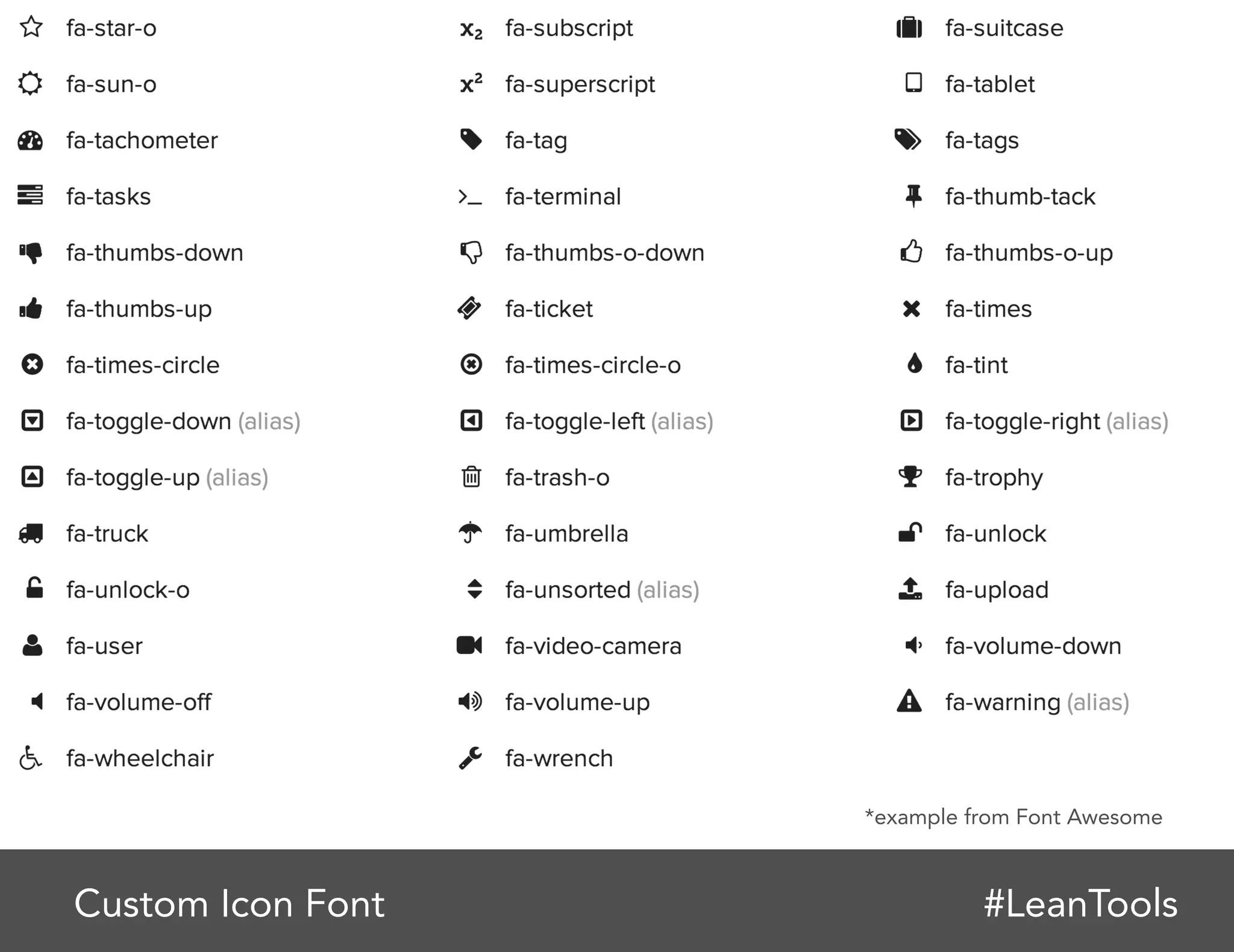 Custom Icon Font #LeanTools
*example from Font Awesome
 