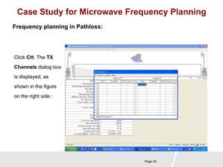Case Study for Microwave Frequency Planning 
Page 24 
Frequency planning in Pathloss: 
Click CH. The TX 
Channels dialog box 
is displayed, as 
shown in the figure 
on the right side : 
 