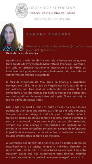 Defender a voz da criança - Dra. Sandra Tavares