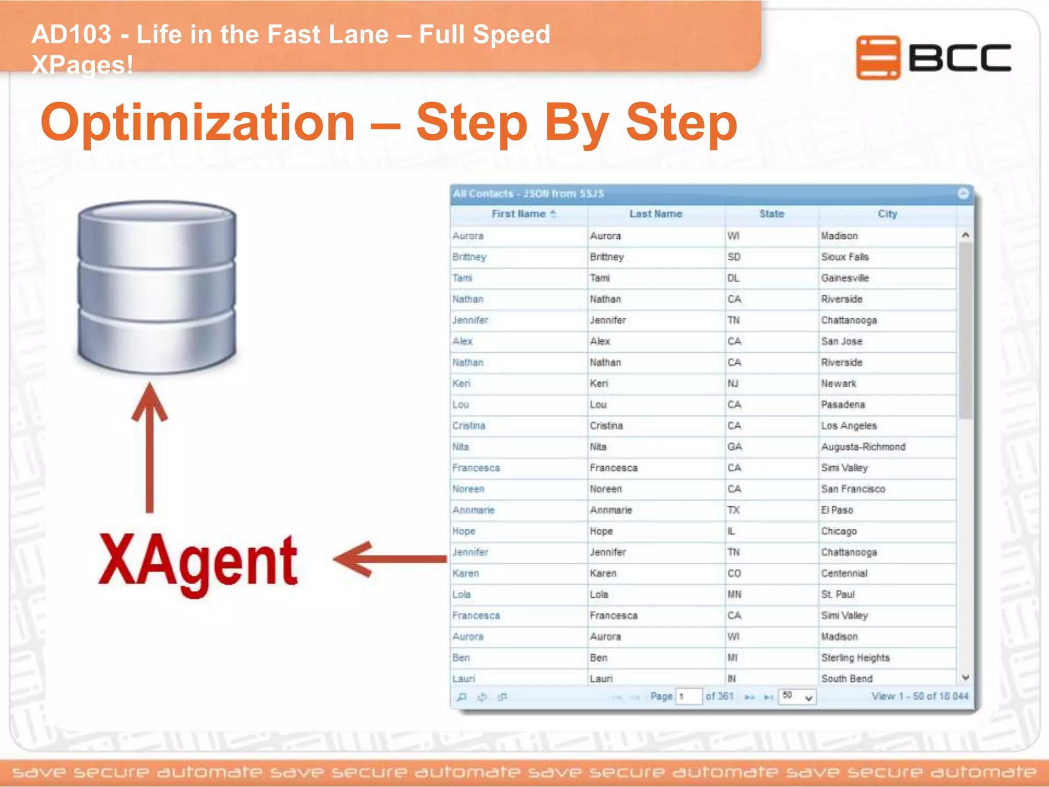 AD103 - Life in the Fast Lane – Full Speed
XPages!
Optimization – Step By Step
 