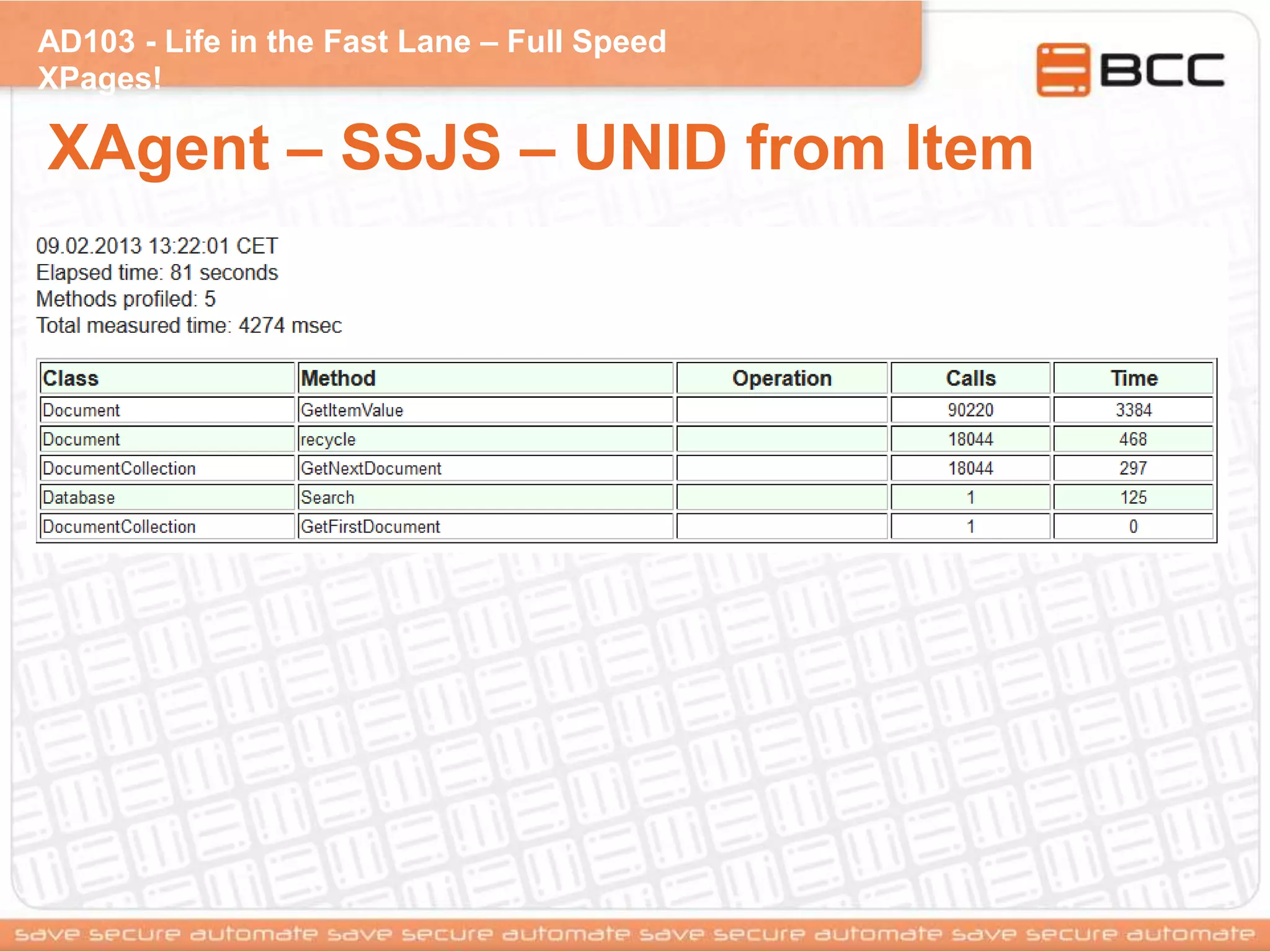 AD103 - Life in the Fast Lane – Full Speed
XPages!
XAgent – SSJS – UNID from Item
 