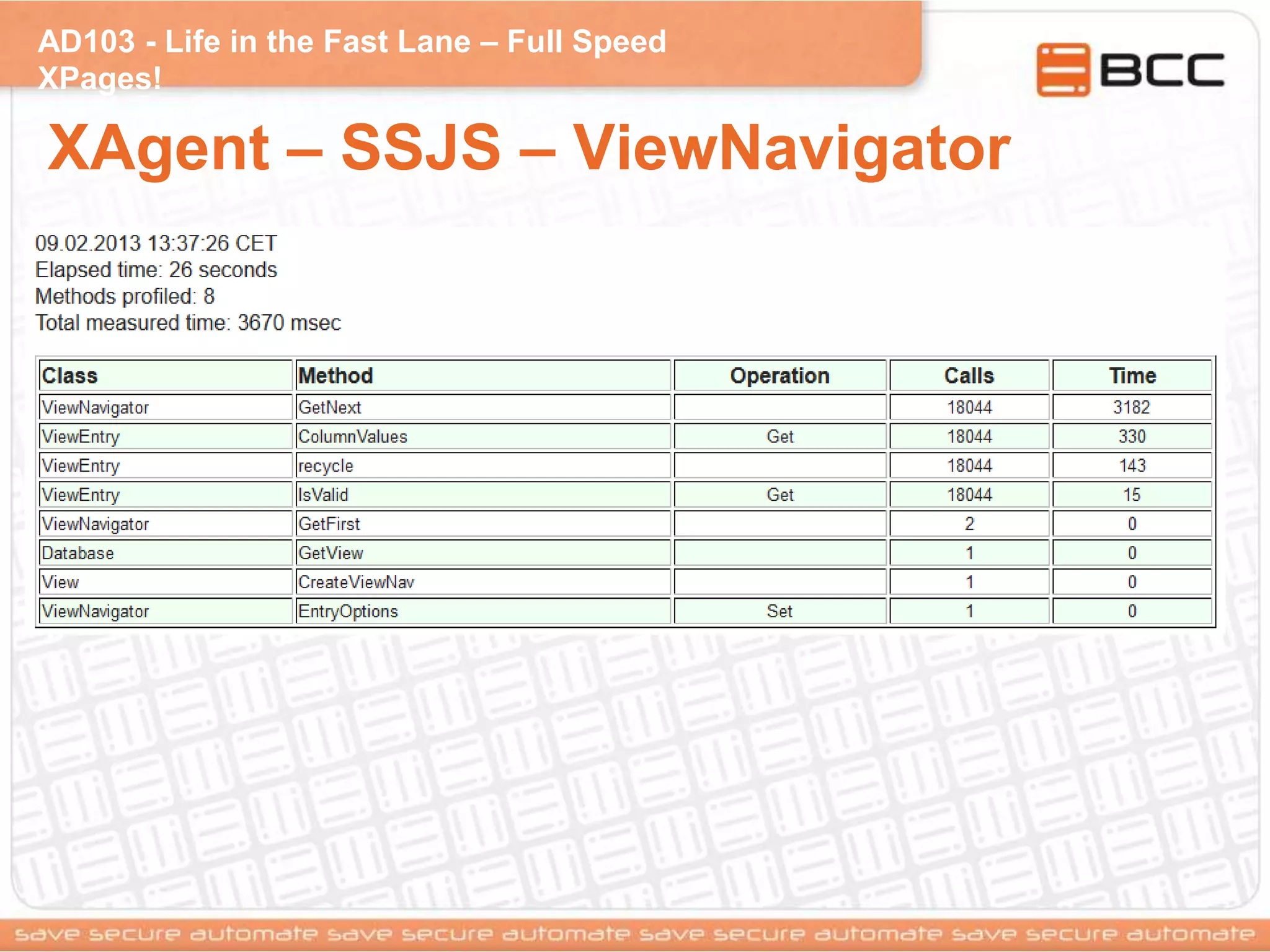 AD103 - Life in the Fast Lane – Full Speed
XPages!
XAgent – SSJS – ViewNavigator
 