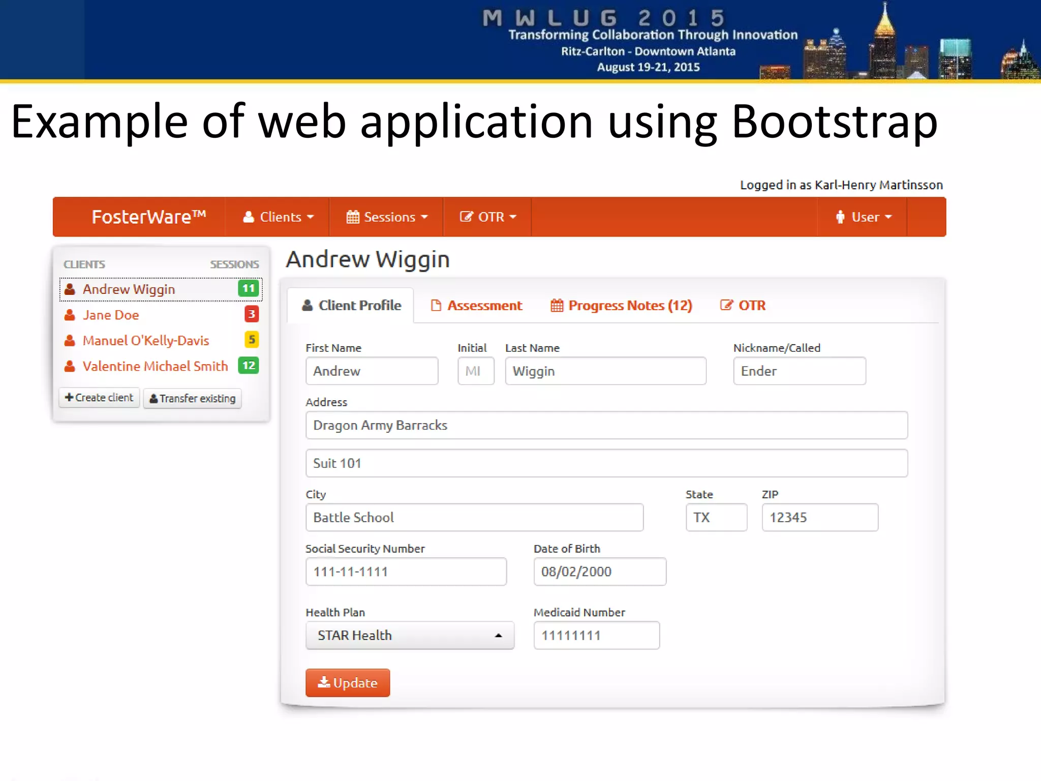 Example of web application using Bootstrap
 