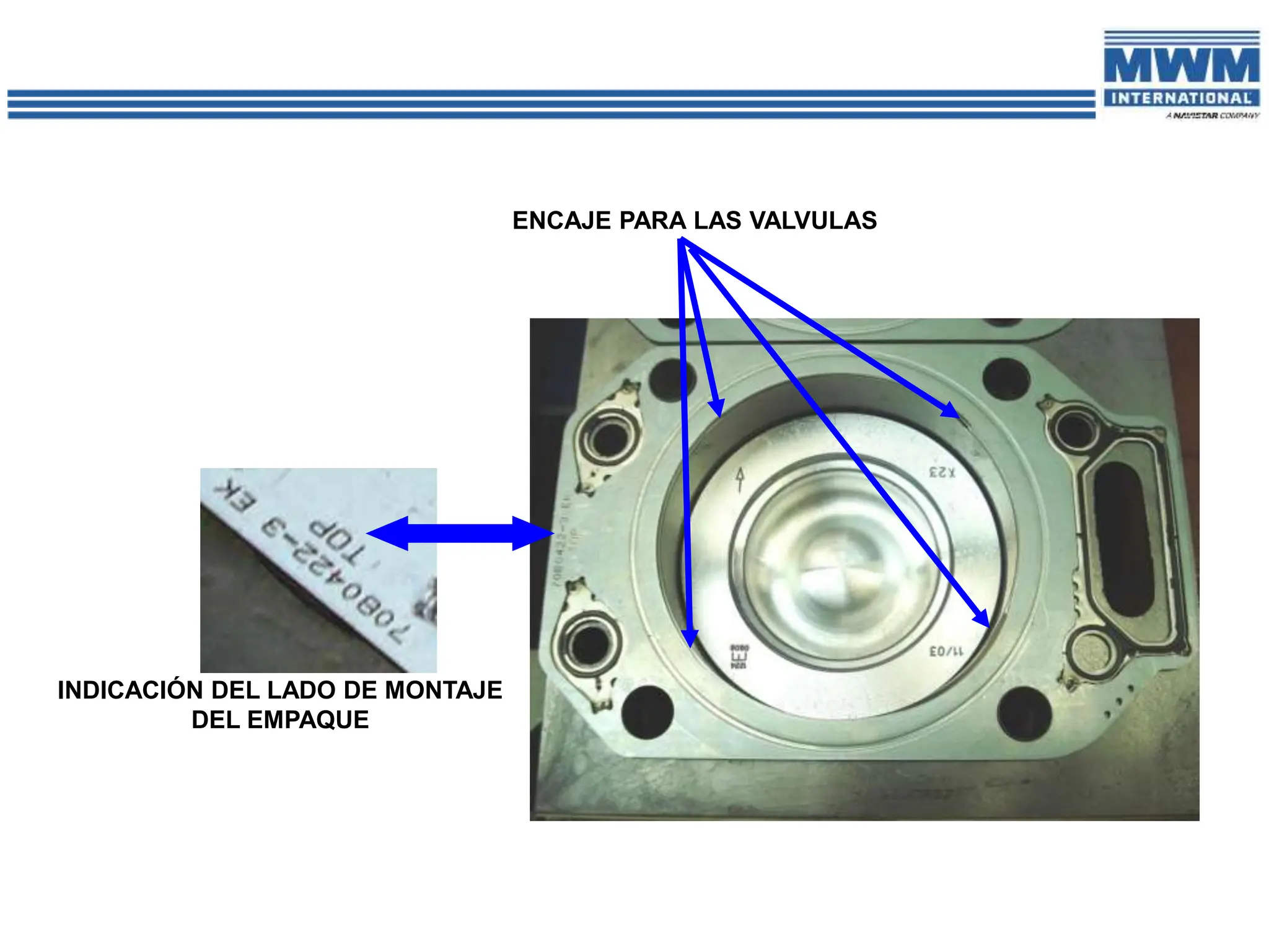 INDICACIÓN DEL LADO DE MONTAJE
DEL EMPAQUE
ENCAJE PARA LAS VALVULAS
 