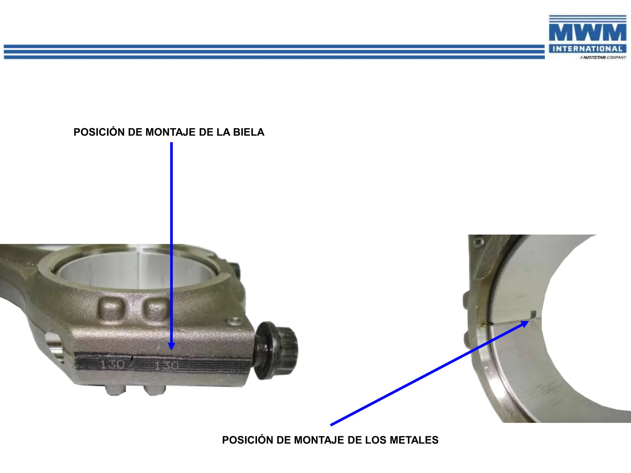 POSICIÓN DE MONTAJE DE LA BIELA
POSICIÓN DE MONTAJE DE LOS METALES
 