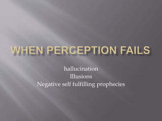 hallucination
Illusions
Negative self fulfilling prophecies
 