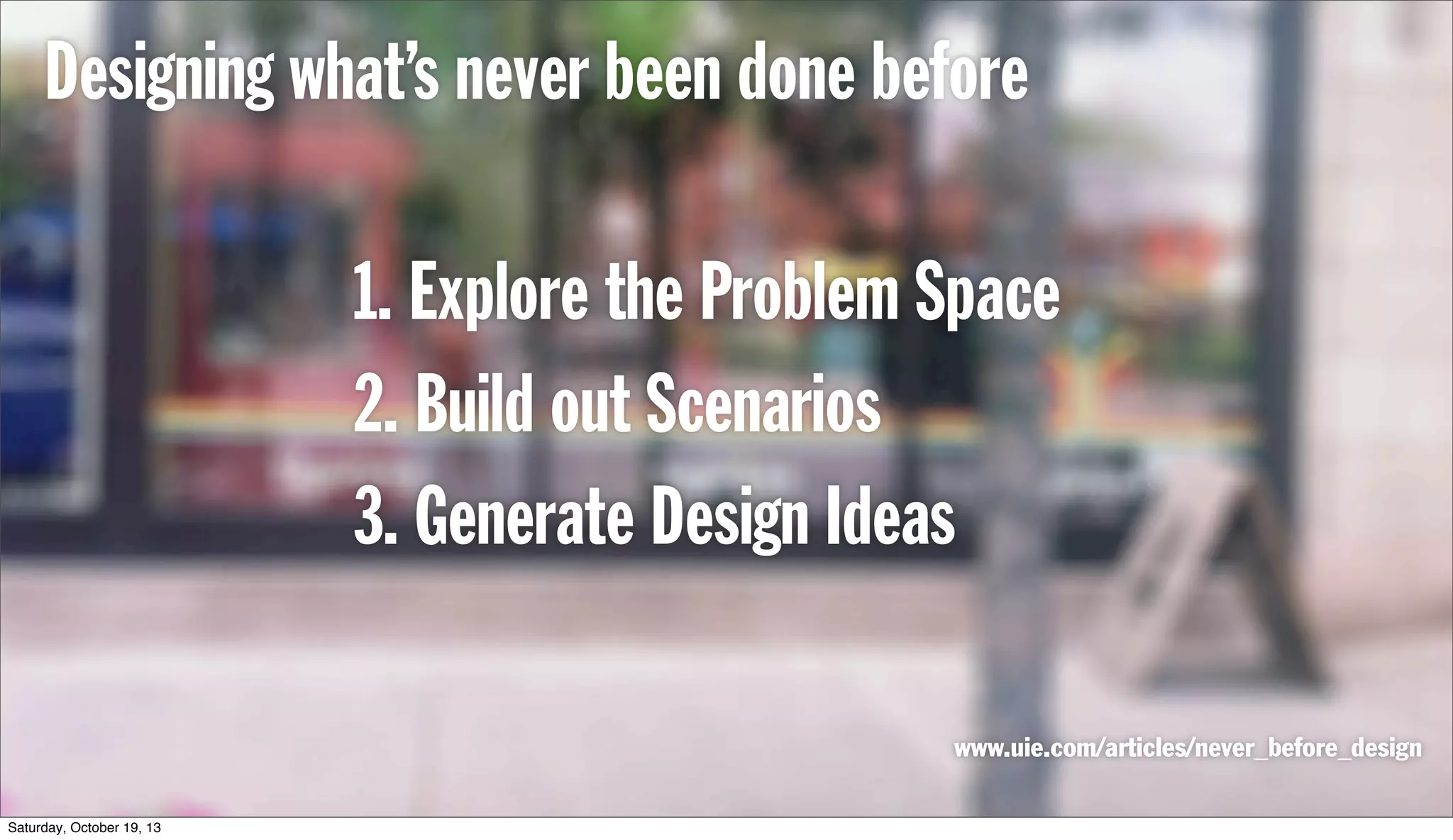 Designers working in Emerging Technology should have the ability to:
!
WORK BEYOND THE SCREEN INTO
ALGORITHMS, SYSTEMS, AND SERVICES
#ux4emtech @eadahl
 