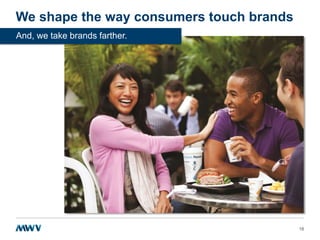 We shape the way consumers touch brands
And, we take brands farther.

18

 