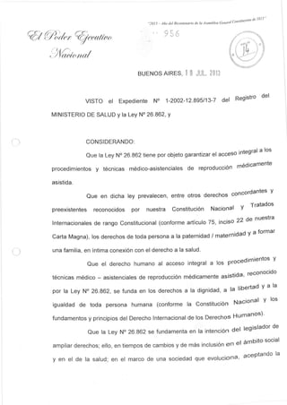 Reglamentación de la Ley 26.862 - Fertilización Asistida
