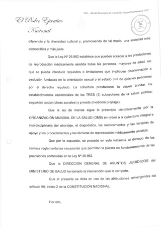 Reglamentación de la Ley 26.862 - Fertilización Asistida