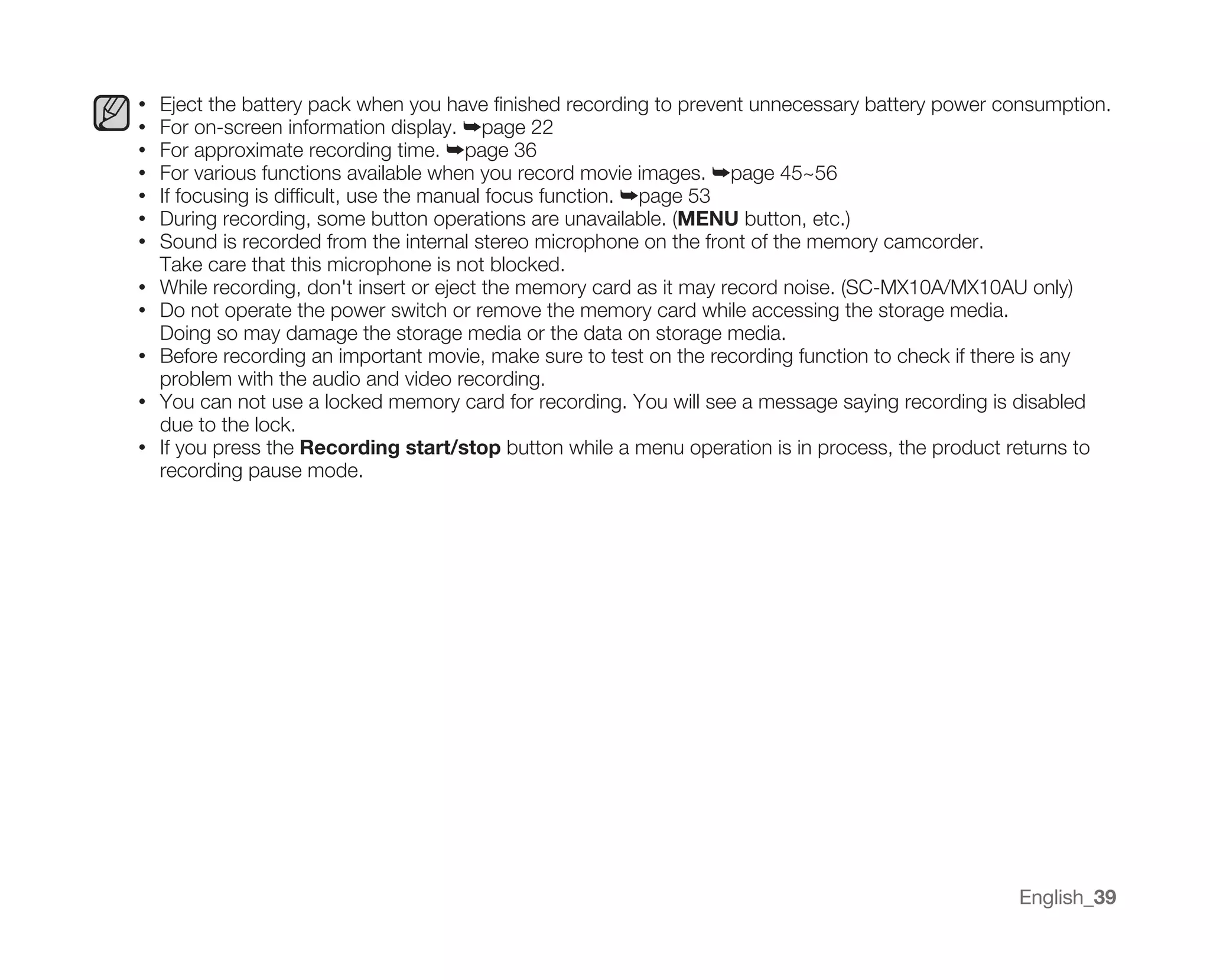 Samsung Camcorder MX10 User Manual