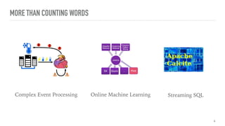 MORE THAN COUNTING WORDS
Complex Event Processing Online Machine Learning Streaming SQL
4
 