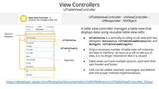 UICollectionViewController : UIViewController :
UIResponder : NSObject
View Controllers
UITableViewController
https://deve...