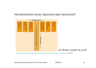 Richard Boorberg Verlag GmbH & Co KG | Michael Reinfarth 2015-09-28 24
HerstellerInnen heute: Spezialist oder Generalist?
...