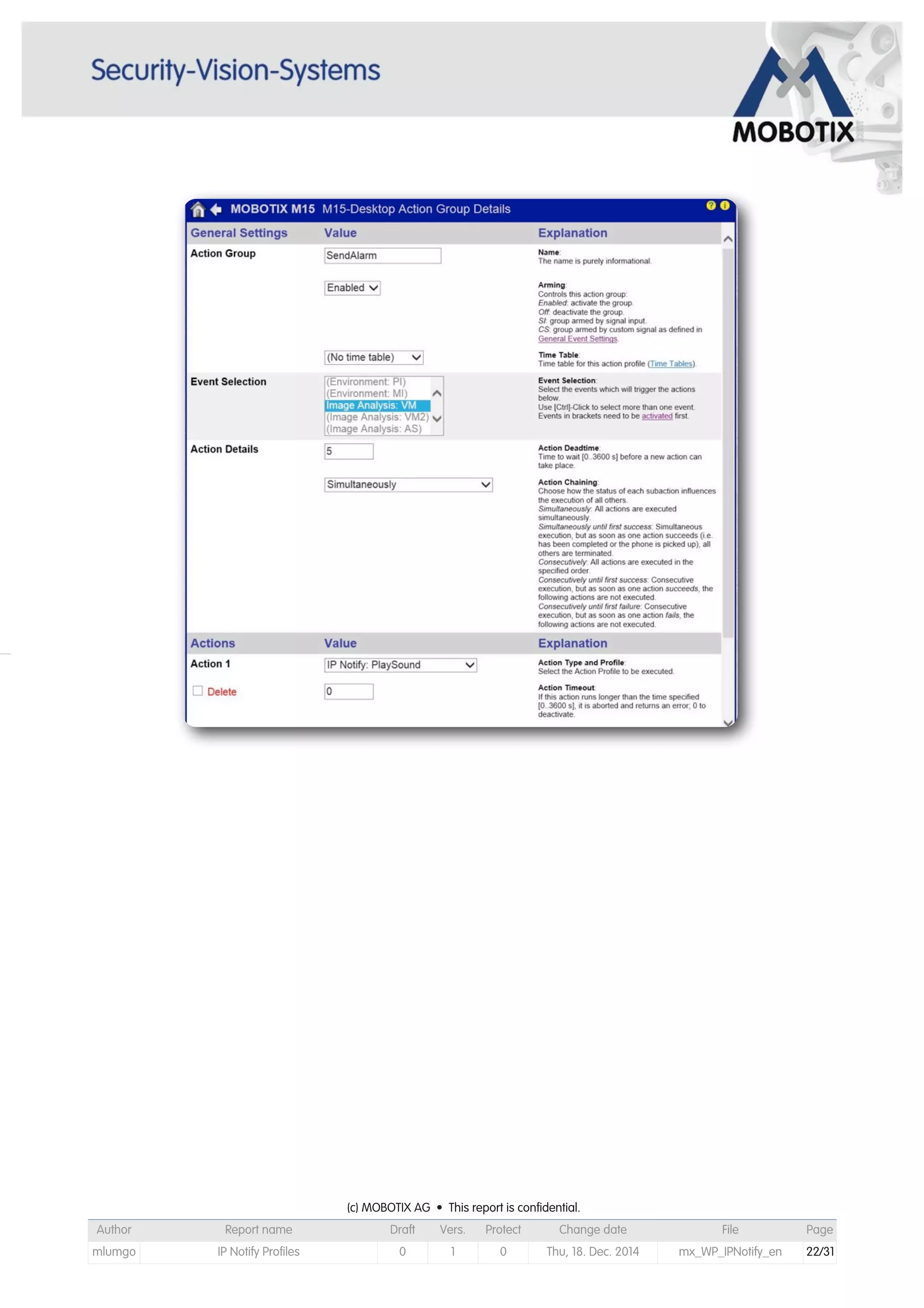 (c) MOBOTIX AG • This report is confidential.(c) MOBOTIX AG • This report is confidential.(c) MOBOTIX AG • This report is confidential.(c) MOBOTIX AG • This report is confidential.(c) MOBOTIX AG • This report is confidential.(c) MOBOTIX AG • This report is confidential.(c) MOBOTIX AG • This report is confidential.(c) MOBOTIX AG • This report is confidential.
Author Report name Draft Vers. Protect Change date File Page
mlumgo IP Notify Profiles 0 1 0 Thu, 18. Dec. 2014 mx_WP_IPNotify_en 22/31
 