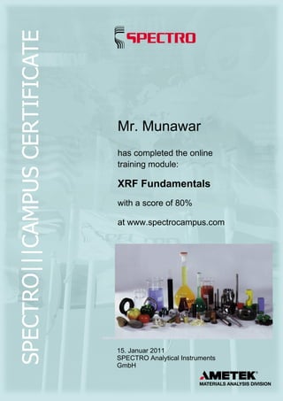 My Certificate from SPECTRO GmbH
