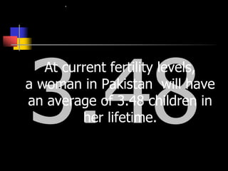 At current fertility levels,
a woman in Pakistan will have
an average of 3.48 children in
her lifetime.
.
 