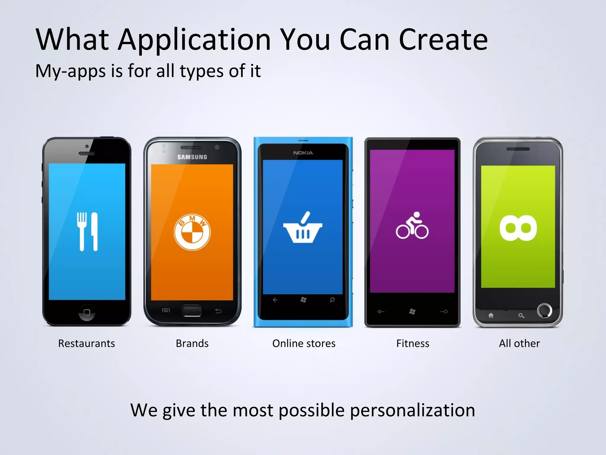 What Application You Can Create
My-apps is for all types of it

Restaurants

Brands

Online stores

Fitness

We give the most possible personalization

All other

 