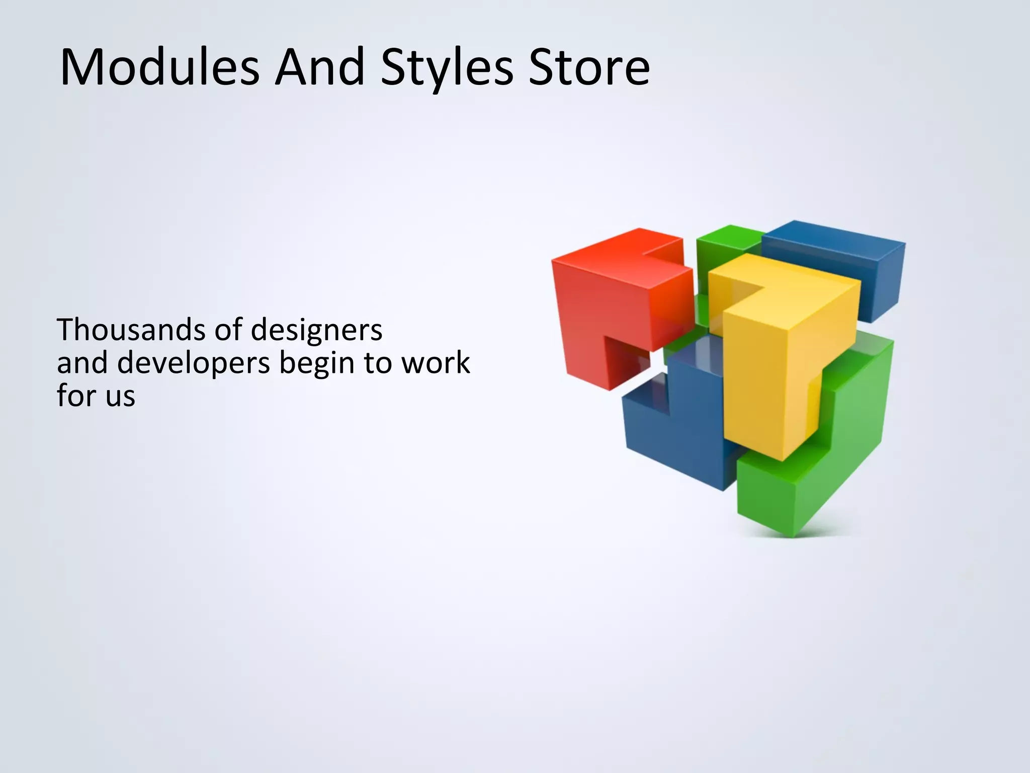 Modules And Styles Store

Thousands of designers
and developers begin to work
for us

 