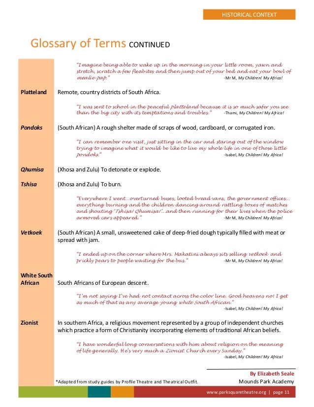 My Children My Africa Study Guide 15