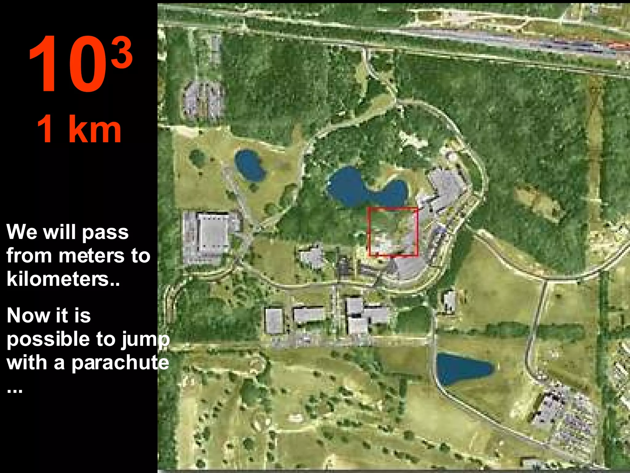 We will pass from meters to kilometers.. Now it is possible to jump with a parachute ... 10 3 1 km 