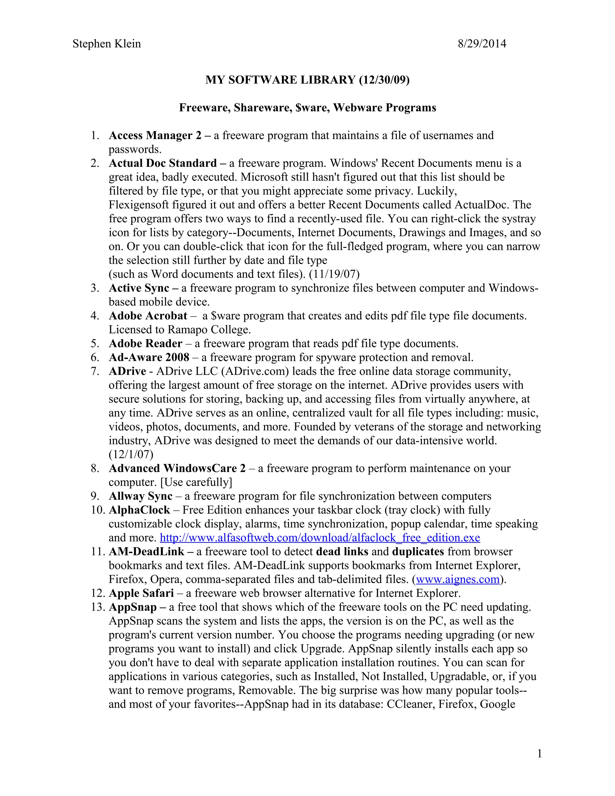 My Freeware shareware programs2205 PDF My freeware shareware programs2205 pdf