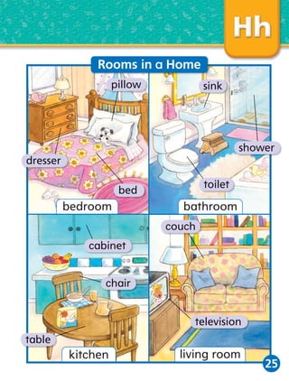 Rooms in a Home
pillow

sink

shower
dresser
toilet

bed

bedroom

bathroom
couch

cabinet
chair

television
table

kitchen

living room

25

 