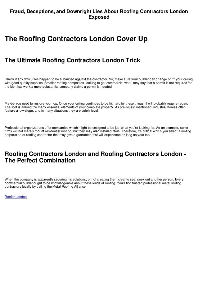 Underrated Concerns About Roofing Contractors London