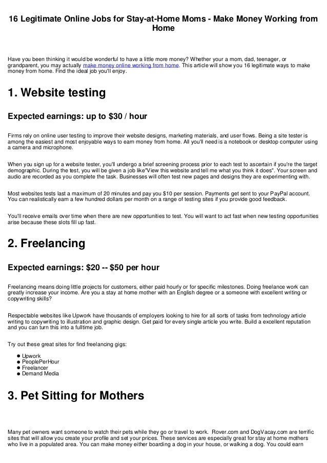 16 Legitimate Online Jobs For Stay At Home Moms Make Money Working - 