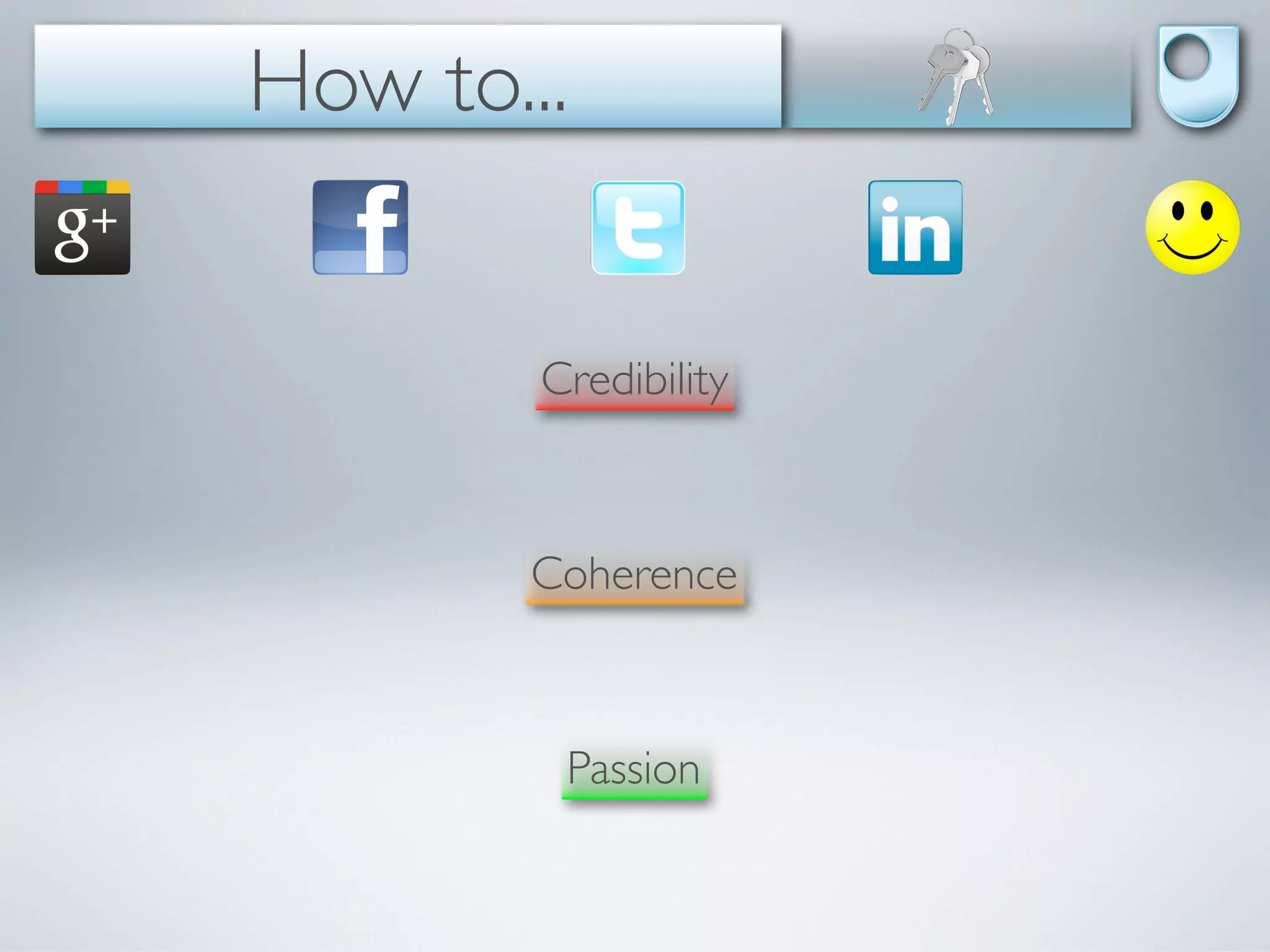 How to...


        Credibility



       Coherence



         Passion
 